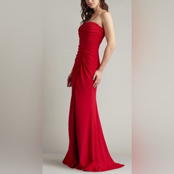 Tadashi Shoij DORSETT PLEATED CREPE GOWN BOS24002L-CHERY NWT - Picture 2 of 8